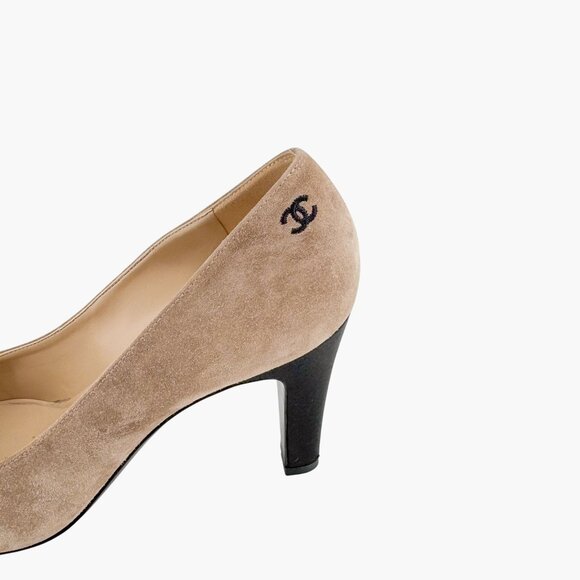 Chanel Gabrielle Coco Cap Toe Pumps EU 40.5 US 9.5-10 Beige Pointed High Heel - Picture 9 of 13
